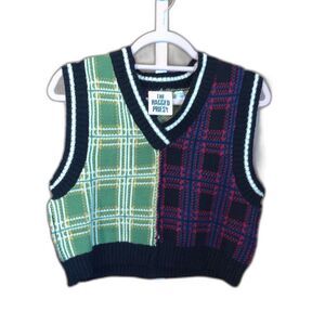 Y2K The Ragged Priest Tartan Plaid Cropped‎ Red Green Sweater Vest M
